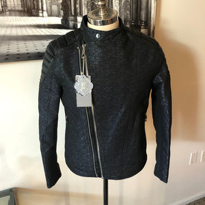 Zara Metallic Blue Double Zip Biker Jacket